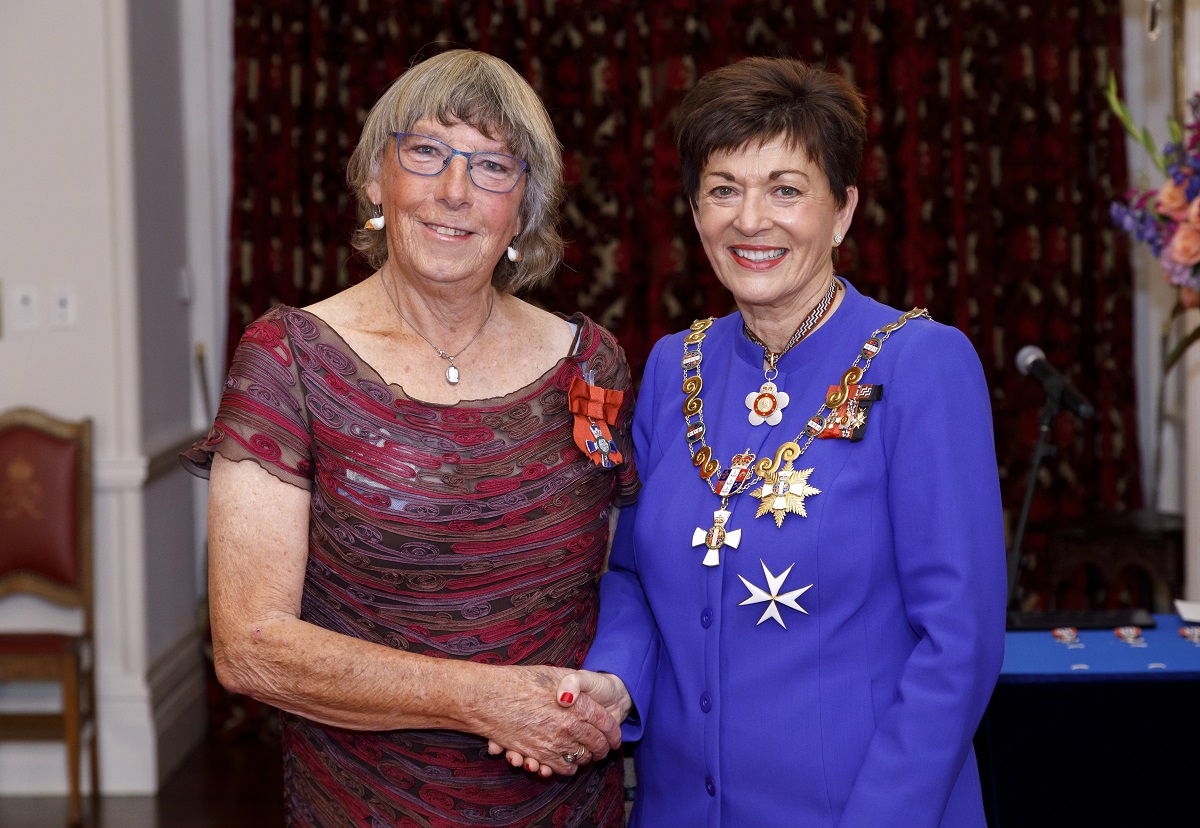 20190501 Kerry-Jayne Wilson receives her MNZM medal from Dame Patsy Reddy