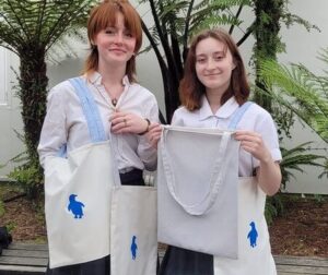 upcycle penguin tote bag students