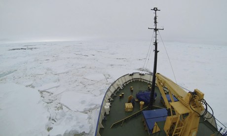 The Akademik Shokalskiy stuck in ice.  Photo: Laurence Topham, The Guardian